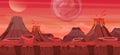 Vector illustration of beautiful alien landscape. Cool another world background for game design, alien planet in red Royalty Free Stock Photo