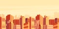 Vector illustration of beautiful big city view with skyscrapers in sunset time, cityscape, modern city concept in flat