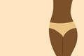 Vector illustration of beautiful black Afro American woman lowers body silhouette with curvy hips slim waist in beige pantie