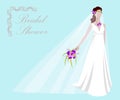 Vector illustration of a beautiful bride holding a bouquet. Bridal shower or wedding invitation template. Wedding Royalty Free Stock Photo