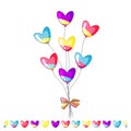 Vector illustration of beautiful bunch of colorful heart shaped  balloons joined together with bow  and border isolated on  white Royalty Free Stock Photo