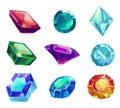 Vector illustration of a beautiful collection of game gemstones in the form of colored shiny crystals, which are used as