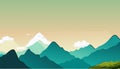 Vector illustration of beautiful dark blue mountain landscape with fog and forest. sunrise and sunset in mountains. Royalty Free Stock Photo