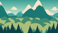 Vector illustration of beautiful dark blue mountain landscape with fog and forest. sunrise and sunset in mountains. Royalty Free Stock Photo