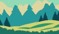 Vector illustration of beautiful dark blue mountain landscape with fog and forest. sunrise and sunset in mountains. Royalty Free Stock Photo