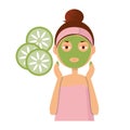 Beautiful girl inflicts a mask of clay or cream on the face. Beauty, body care concept. Vector illustration