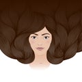 Vector illustration of a beautiful girl with a long brown crimpy hair. A greeting card, an invitation card Royalty Free Stock Photo