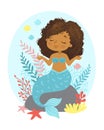 Vector illustration of Beautiful Girl Mermaid african american ethnicity Royalty Free Stock Photo