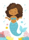 Vector illustration of Beautiful Girl Mermaid african american ethnicity Royalty Free Stock Photo