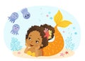 Vector illustration of Beautiful Girl Mermaid african american ethnicity Royalty Free Stock Photo