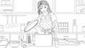 Vector illustration, beautiful girl prepares lunch for the family in the kitchen