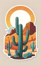 Vector illustration, Beautiful Mexican cactus on a desert background, agave bush, Royalty Free Stock Photo