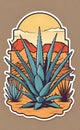 Vector illustration, Beautiful Mexican cactus on a desert background, agave bush, Royalty Free Stock Photo