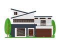 Vector illustration of beautiful modern real estate house. Family dream home. Architect business concept. Facade