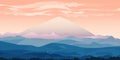 Vector illustration of a beautiful mountain landscape. Big mountain at sunrise and sunset Royalty Free Stock Photo