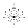 Vector illustration of mystic eye, providence sight. Magic symbol. Line evil eye amulet geometric ornament Esoteric sign