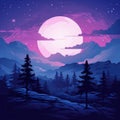 vector illustration of a beautiful night landscape with a full moon and stars Royalty Free Stock Photo