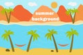 Vector illustration of beautiful panoramic view. Mountains in summer with see or ocean, morning mountain, landscape Royalty Free Stock Photo