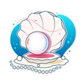 Vector illustration of a beautiful pearl in a shell