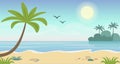 Vector illustration of beautiful seaside tropical landscape. Summer concept with beach and palm trees, blue water, flat Royalty Free Stock Photo