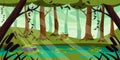 Vector illustration of beautiful summer swamp. Cartoon forest landscape with swamp, trees, reeds, stumps Royalty Free Stock Photo