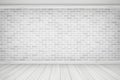 Vector Illustration beautiful White block brick wall and Wood Floor vintage alignment Texture Pattern Background Royalty Free Stock Photo