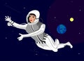 Woman in space, flying in the suit