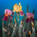 Vector illustration with beautiful yellow and purple iris flower. Spring flowers Royalty Free Stock Photo