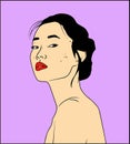 vector illustration, beautifull Japanese young woman with red lips.