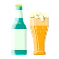 Vector illustration of beer bottle and glass Royalty Free Stock Photo