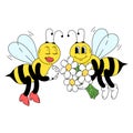 Vector illustration of bees in traditional cartoon style. Bugs on a romantic date Royalty Free Stock Photo