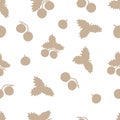 Vector Illustration of beige doodle leaves and cones or berries isolated on a white background, Seamless pattern