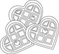 vector illustration of Belgian blueberry waffles in the shape of a heart, romantic breakfast, delicious dessert