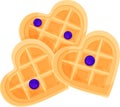 vector illustration of Belgian blueberry waffles in the shape of a heart, romantic breakfast