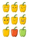 Vector illustration of an Bell pepper Cute cartoon vegetable vector character set isolated on white. Emotions. Stickers. kawaii