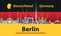 Vector illustration of Berlin city skyline with flag of Germany on background Royalty Free Stock Photo