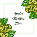 Vector illustration best mom with yellow rose flower frames isolated on white backdrop Royalty Free Stock Photo