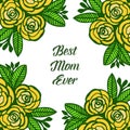 Vector illustration best mom with yellow rose flower frames isolated on white backdrop Royalty Free Stock Photo