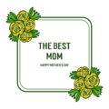 Vector illustration best mom with yellow rose flower frames isolated on white backdrop Royalty Free Stock Photo