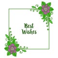 Vector illustration best wishes text with various purple bouqet frames bloom