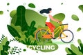 Vector illustration - bicycle riding girl in park