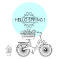 Vector Illustration With Bicycle And Tulips In Sketch Style