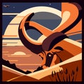 Vector illustration of a big horned antelope in the desert. generative AI