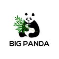 Vector illustration of Big panda eat bamboo, abstract big animal logo concepts