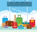 Vector illustration of a big pile diverse luggage in the departure