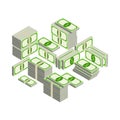 Vector illustration big pile of dollars cash. Concept of big money. Vector isometric illustration in flat style. Package modern Royalty Free Stock Photo