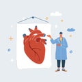 Vector illustration of big poster with heart doctor who talk about it on white backround.
