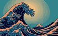 Vector illustration of a big sea wave, surreal nature abstract, sea water surfing, wallpaper, generative ai