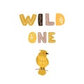 Wild one - fun hand drawn nursery poster with lettering Royalty Free Stock Photo