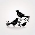 Black silhouette, tattoo of birds on white isolated background. Vector Royalty Free Stock Photo